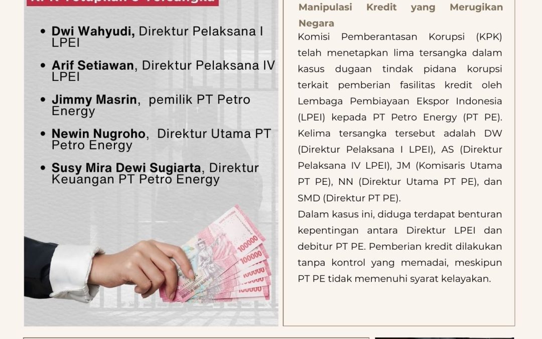 KPK Tetapkan 5 Tersangka Kasus Korupsi LPEI, Potensi Kerugian Rp 11,7
